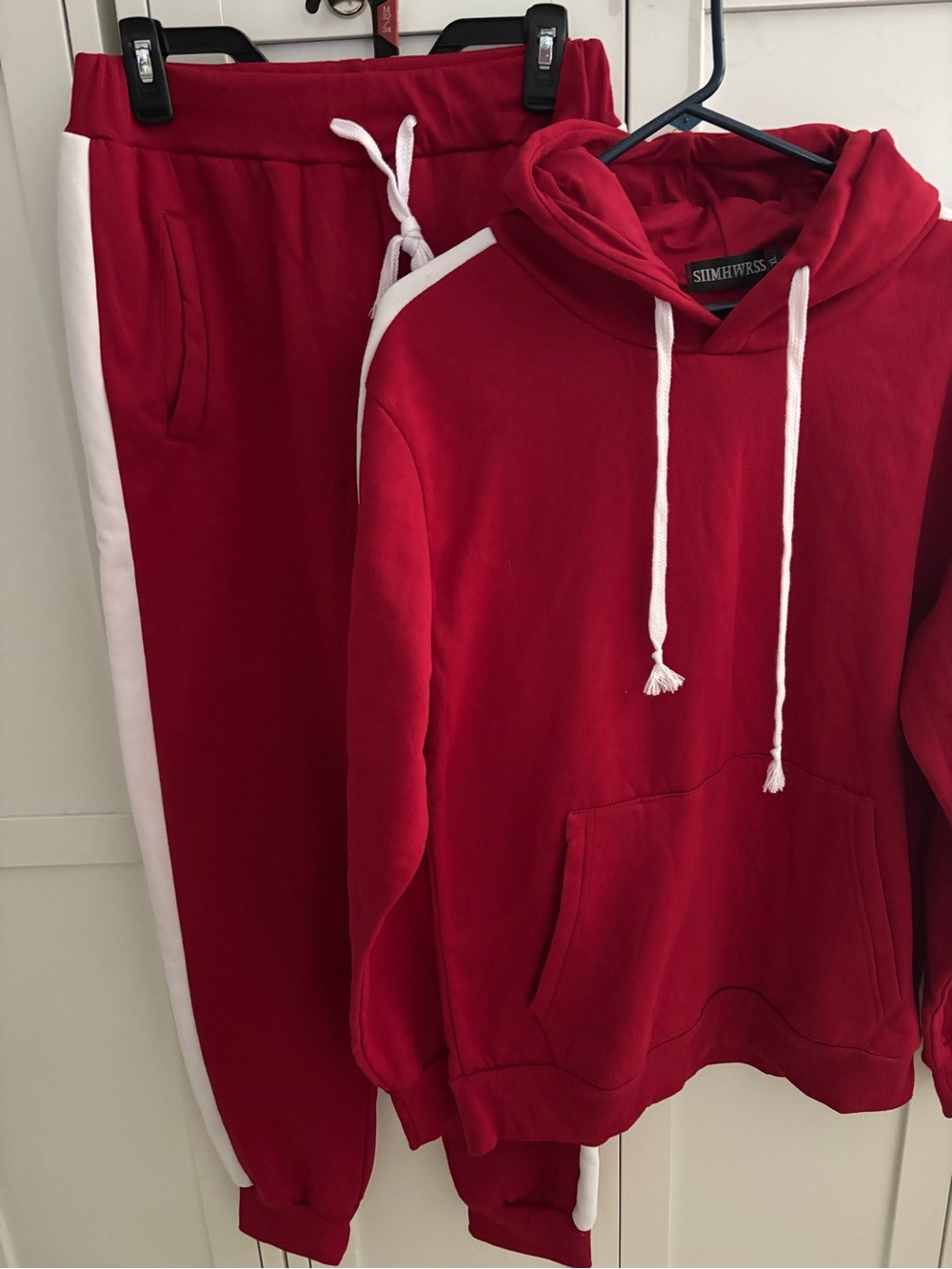 Kids Red Hoodie & Jogger Set with White Stripe